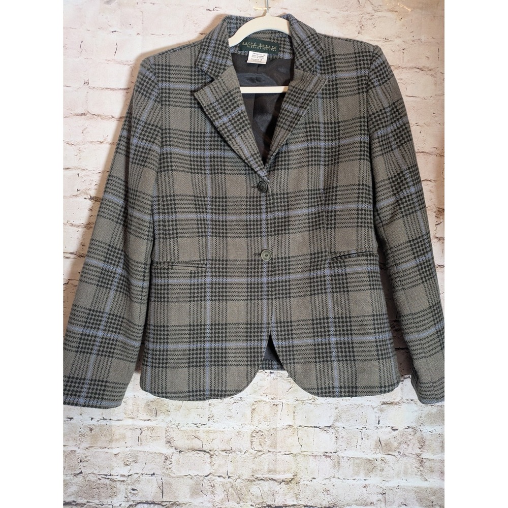 Vintage Harve Benard Wool Blazer 8 Gray & Blue Plaid Preppy Academia Two Button